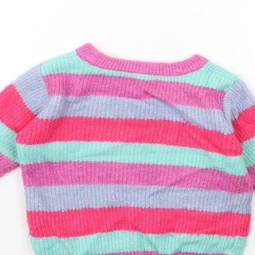 TU Girls Pink Striped Knit Pullover Jumper Size 2-3 Years