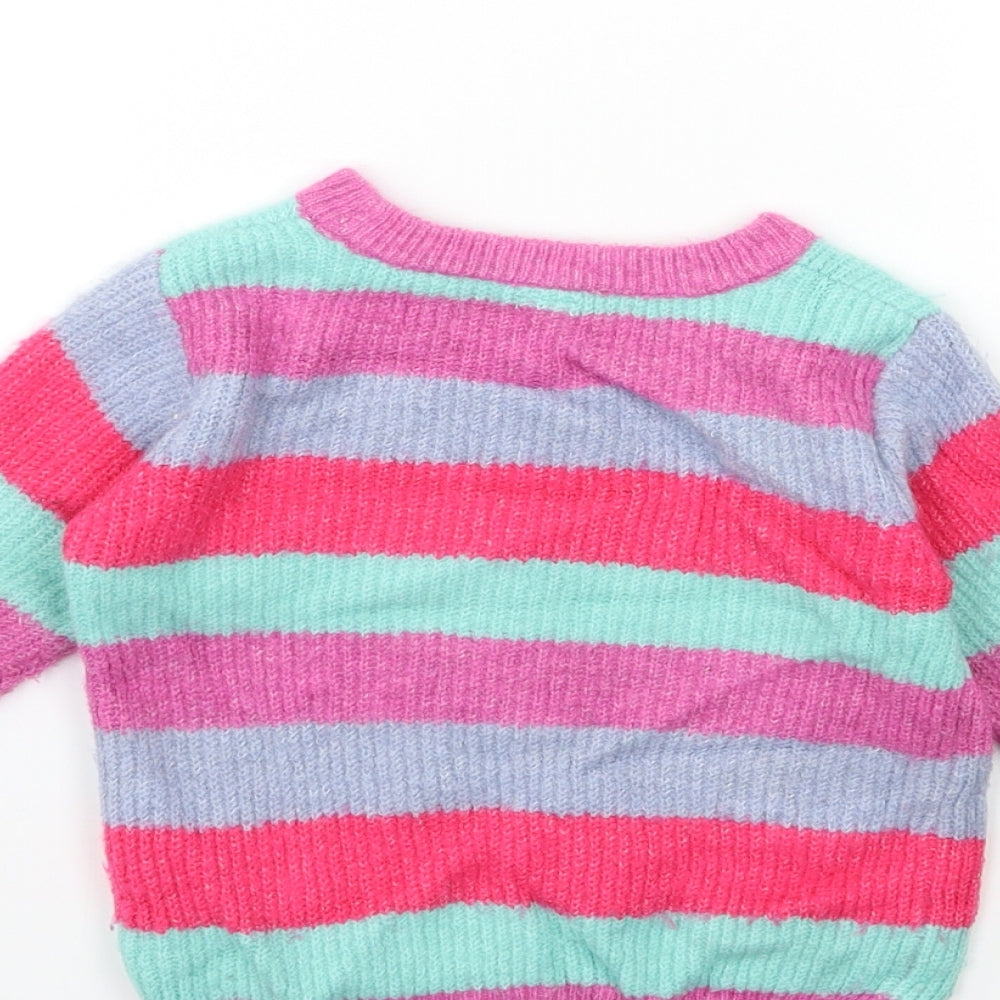 TU Girls Pink Striped Knit Pullover Jumper Size 2-3 Years