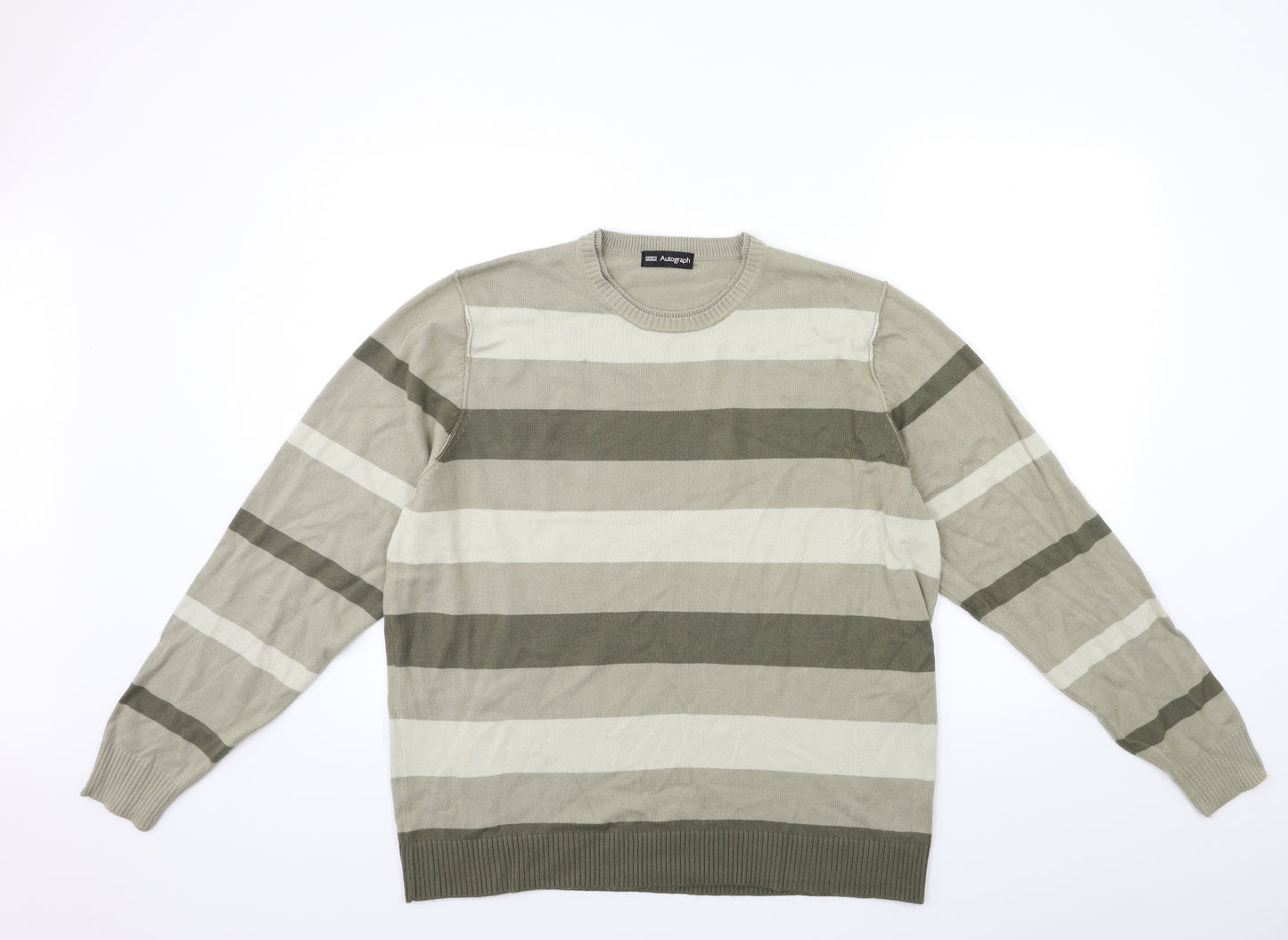 Marks and Spencer Mens Green Striped Knit Pullover Jumper Size L