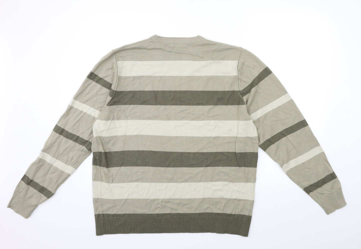 Marks and Spencer Mens Green Striped Knit Pullover Jumper Size L