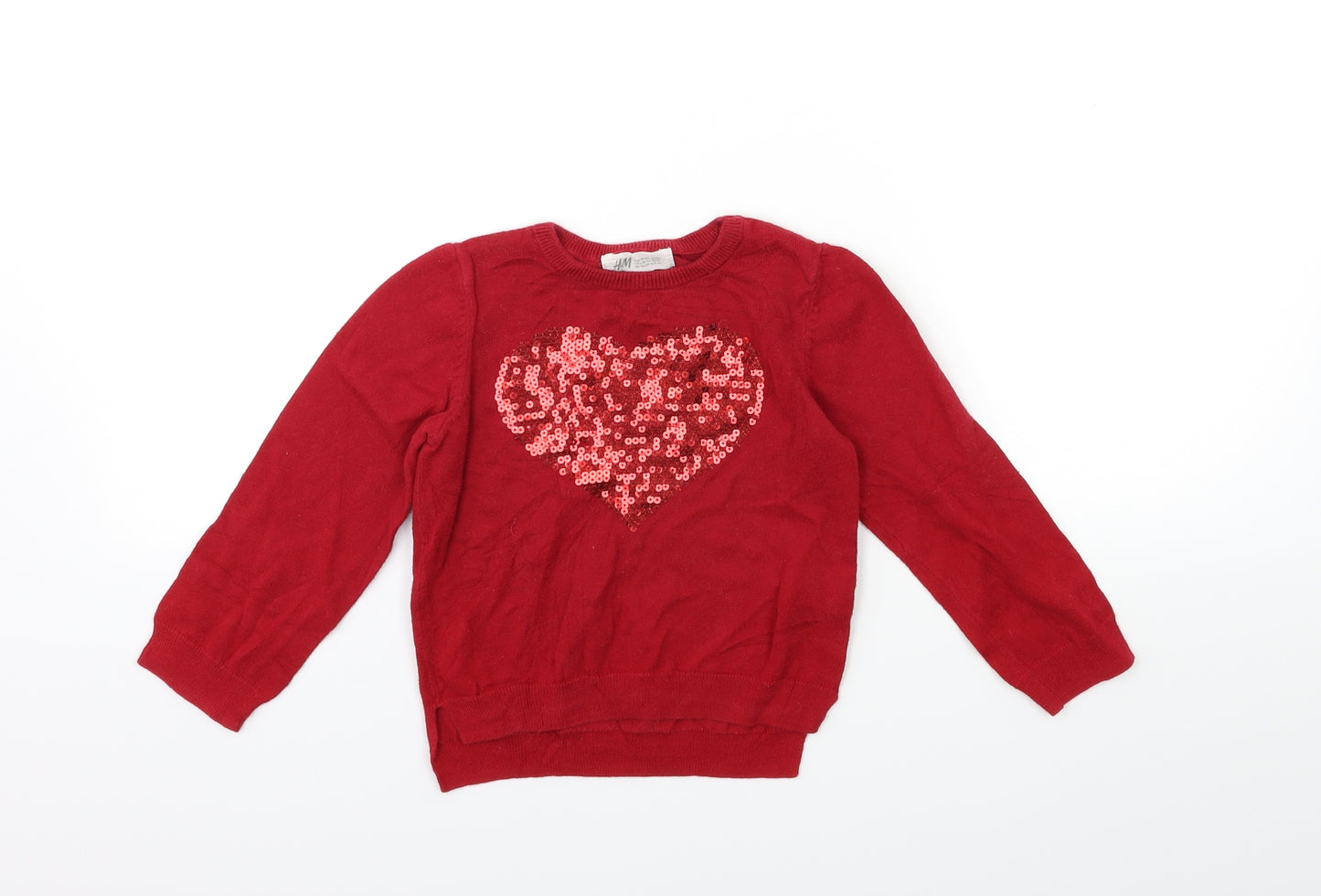 H&M Girls Red  Knit Pullover Jumper Size 3-4 Years