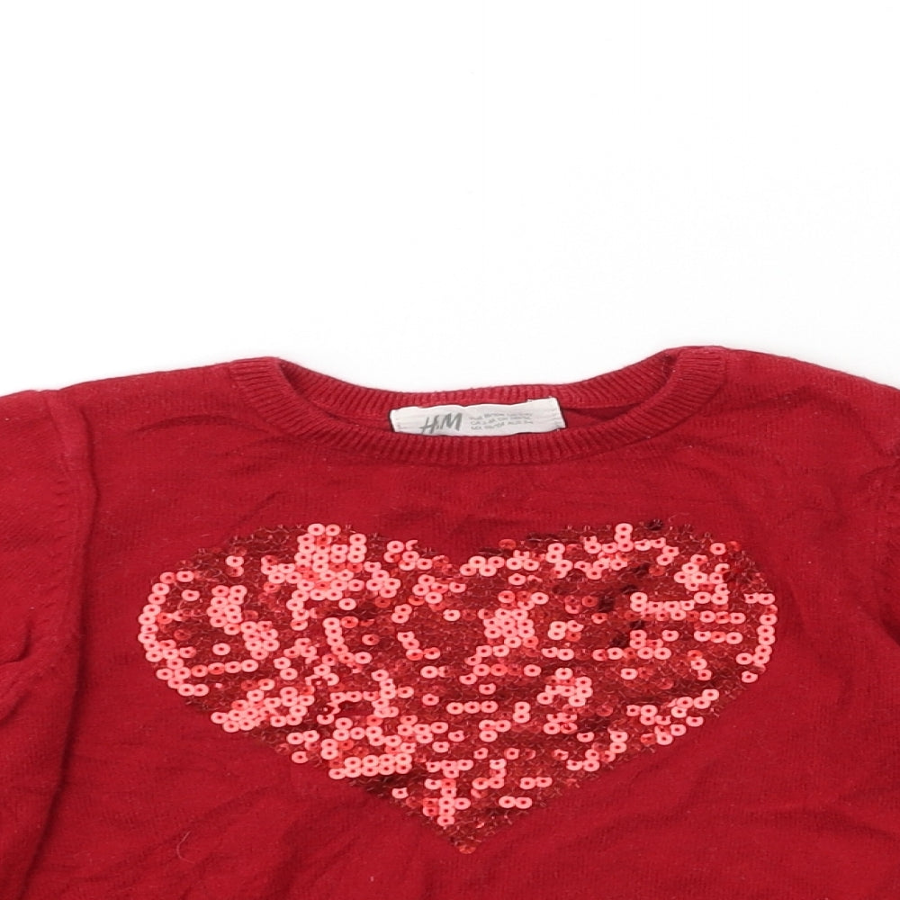 H&M Girls Red  Knit Pullover Jumper Size 3-4 Years
