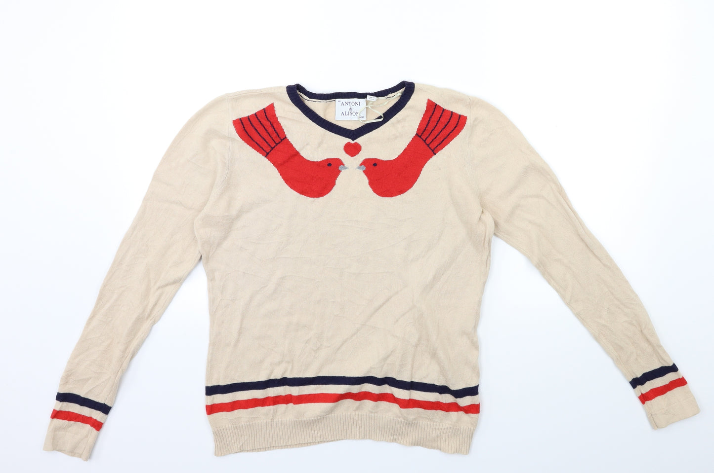 Antoni & Alison Womens Beige Striped Knit Pullover Jumper Size 14