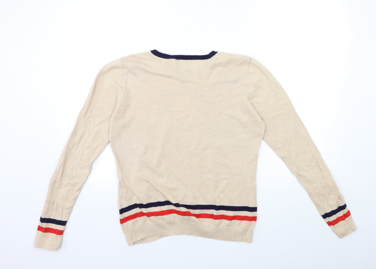 Antoni & Alison Womens Beige Striped Knit Pullover Jumper Size 14
