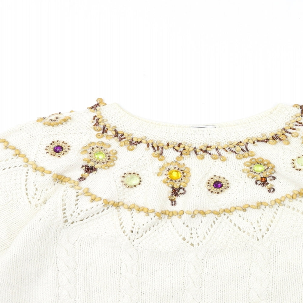 Preworn Womens White  Knit Pullover Jumper One Size