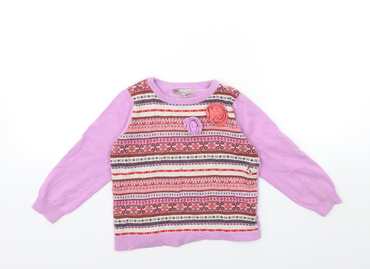 Marks and Spencer Girls Pink Striped Knit Pullover Jumper Size 3-4 Years
