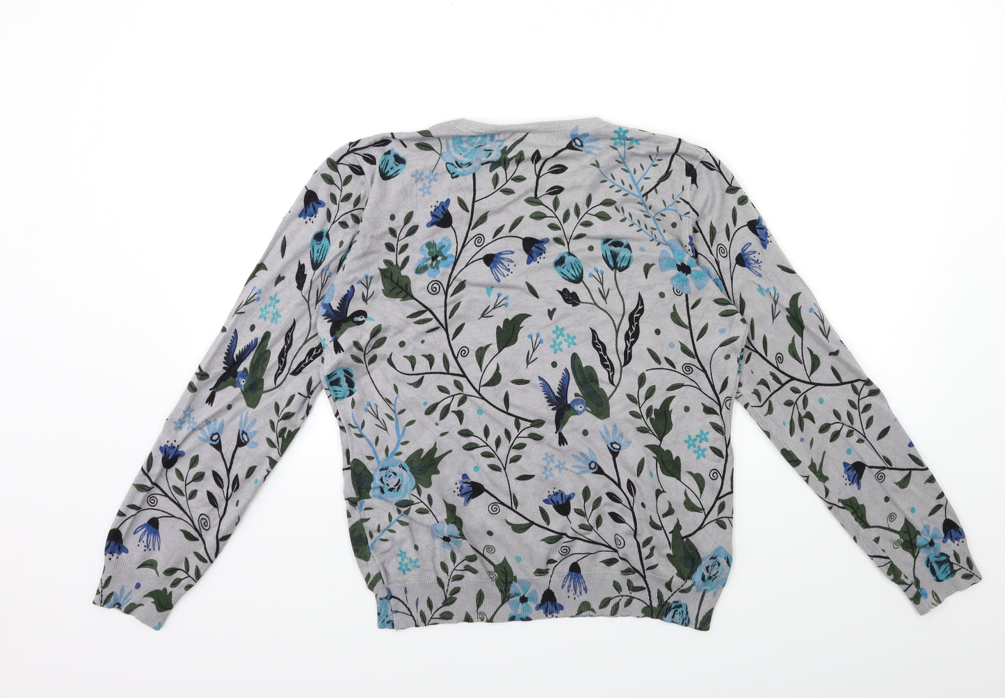 Mud Flower Womens Grey Floral Knit Pullover Jumper Size M