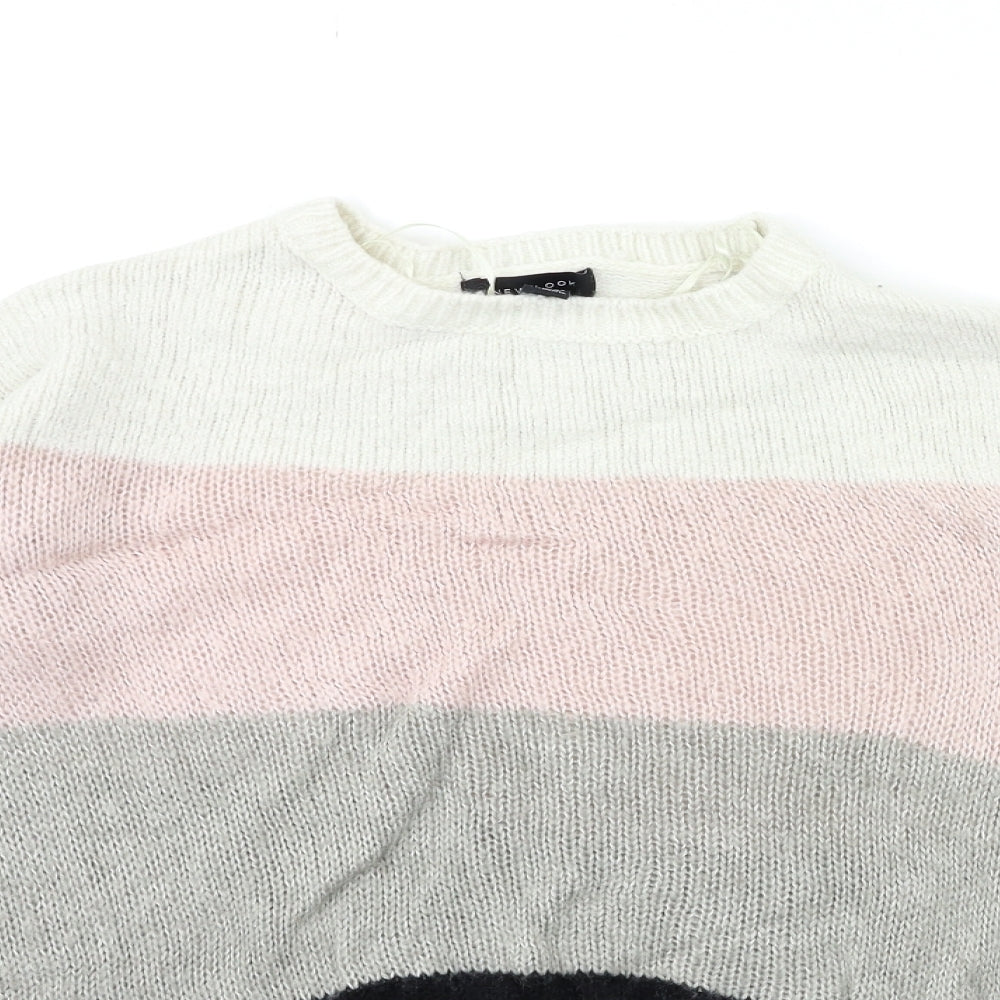 New Look Womens Pink Striped Knit Pullover Jumper Size M