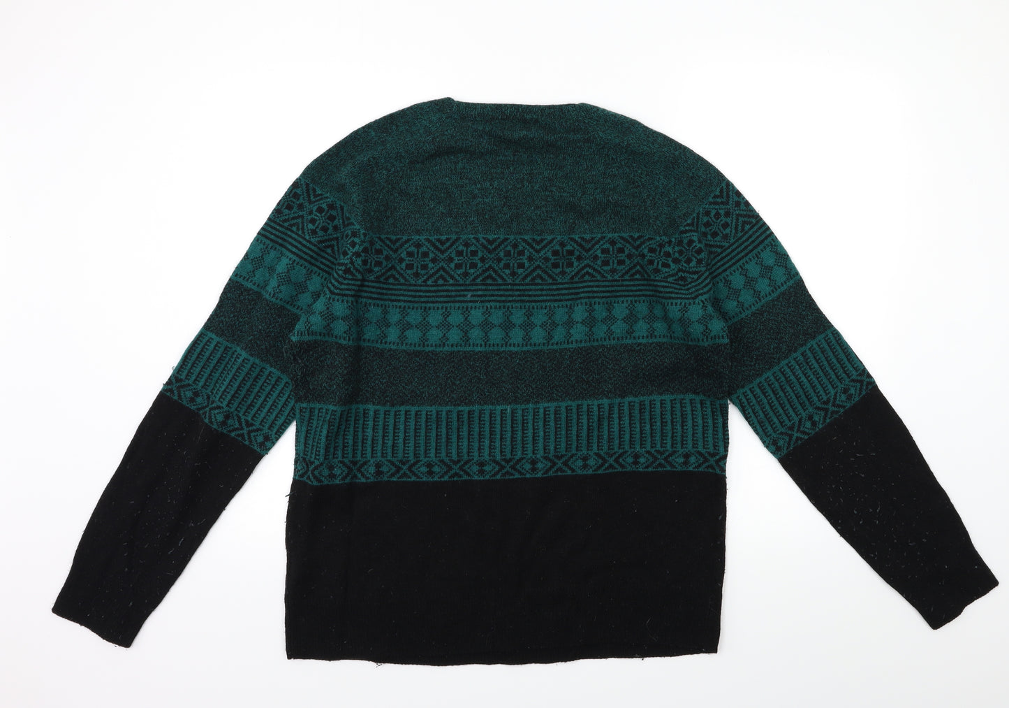 H&M Mens Green Striped Knit Pullover Jumper Size XL