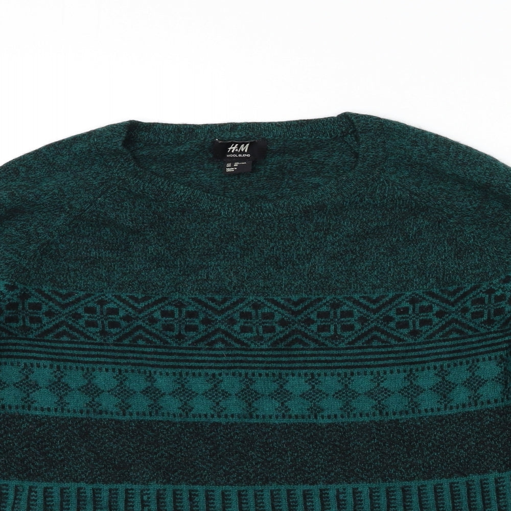 H&M Mens Green Striped Knit Pullover Jumper Size XL