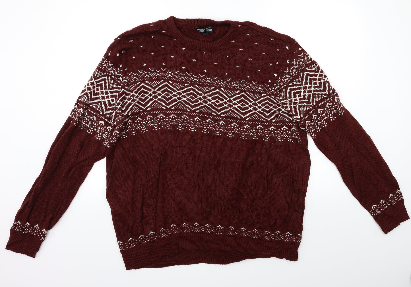 Sandstone & Co Men Mens Brown Geometric Knit Pullover Jumper Size 2XL