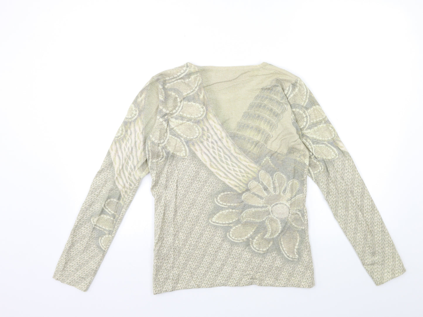 paramour Womens Green Floral Knit Pullover Jumper Size S