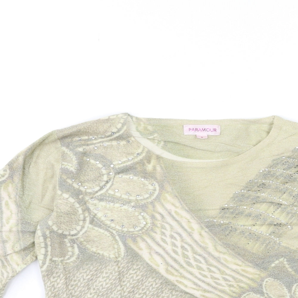 paramour Womens Green Floral Knit Pullover Jumper Size S