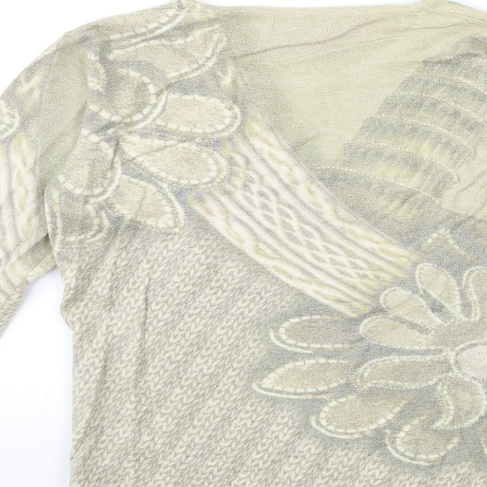 paramour Womens Green Floral Knit Pullover Jumper Size S