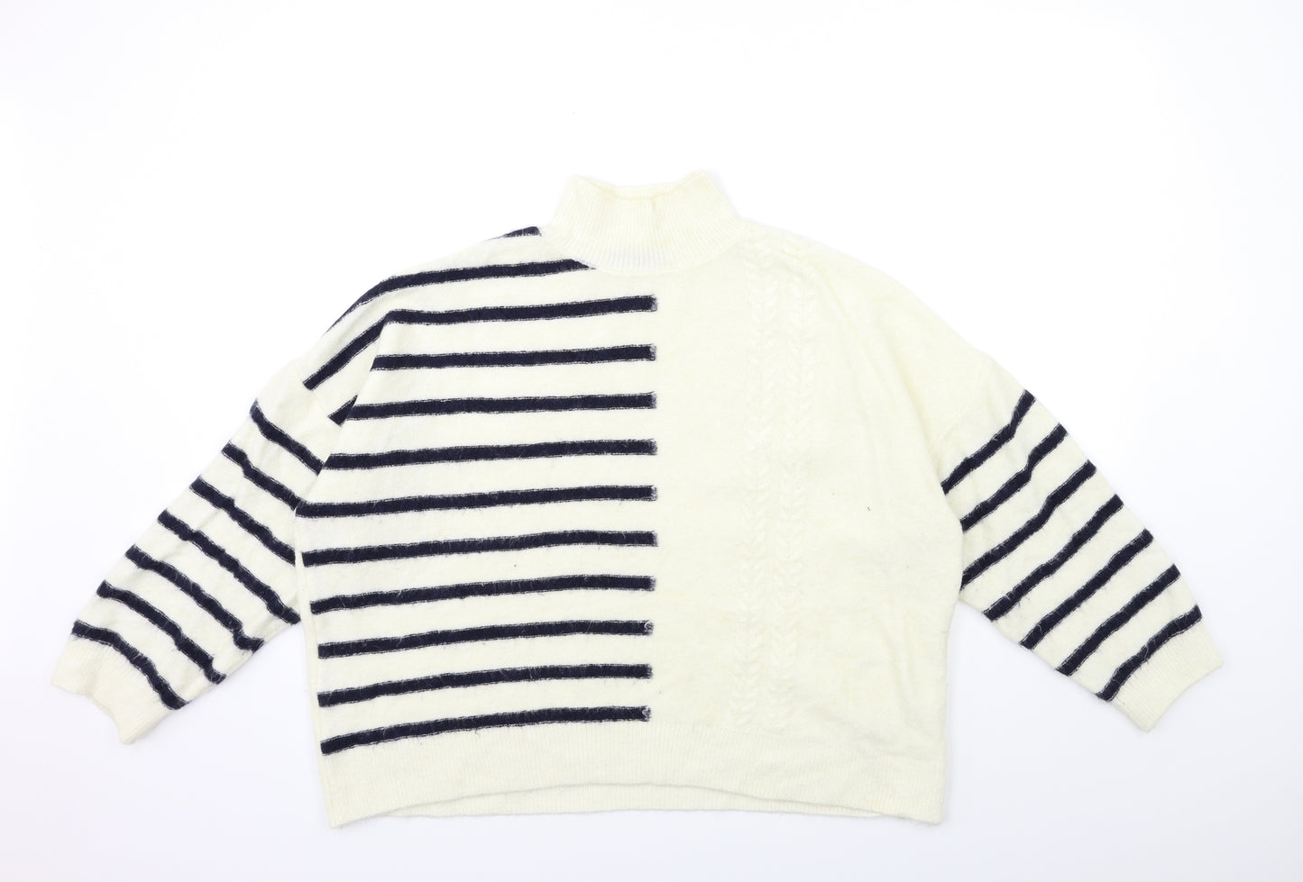 Marks and Spencer Womens White Striped Knit Pullover Jumper Size XL