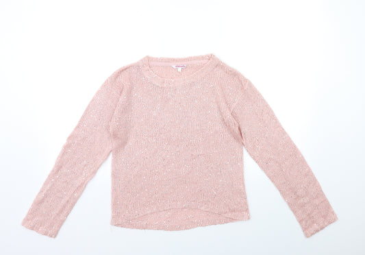 Front view of MISS EVIE girls’ pink knit jumper, size 12-13, years