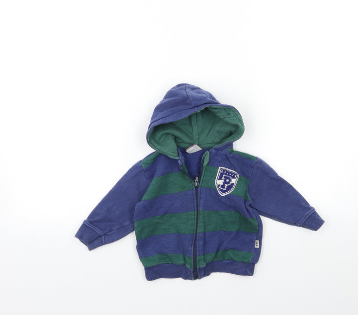 Preworn Baby Blue Striped Full Zip Jumper Size 9-12 Months