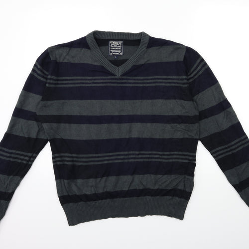 Kensington Mens Grey Striped Knit Pullover Jumper Size L