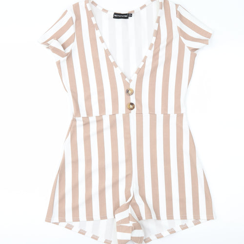 PRETTYLITTLETHING Womens Brown Striped  Playsuit One-Piece Size 8