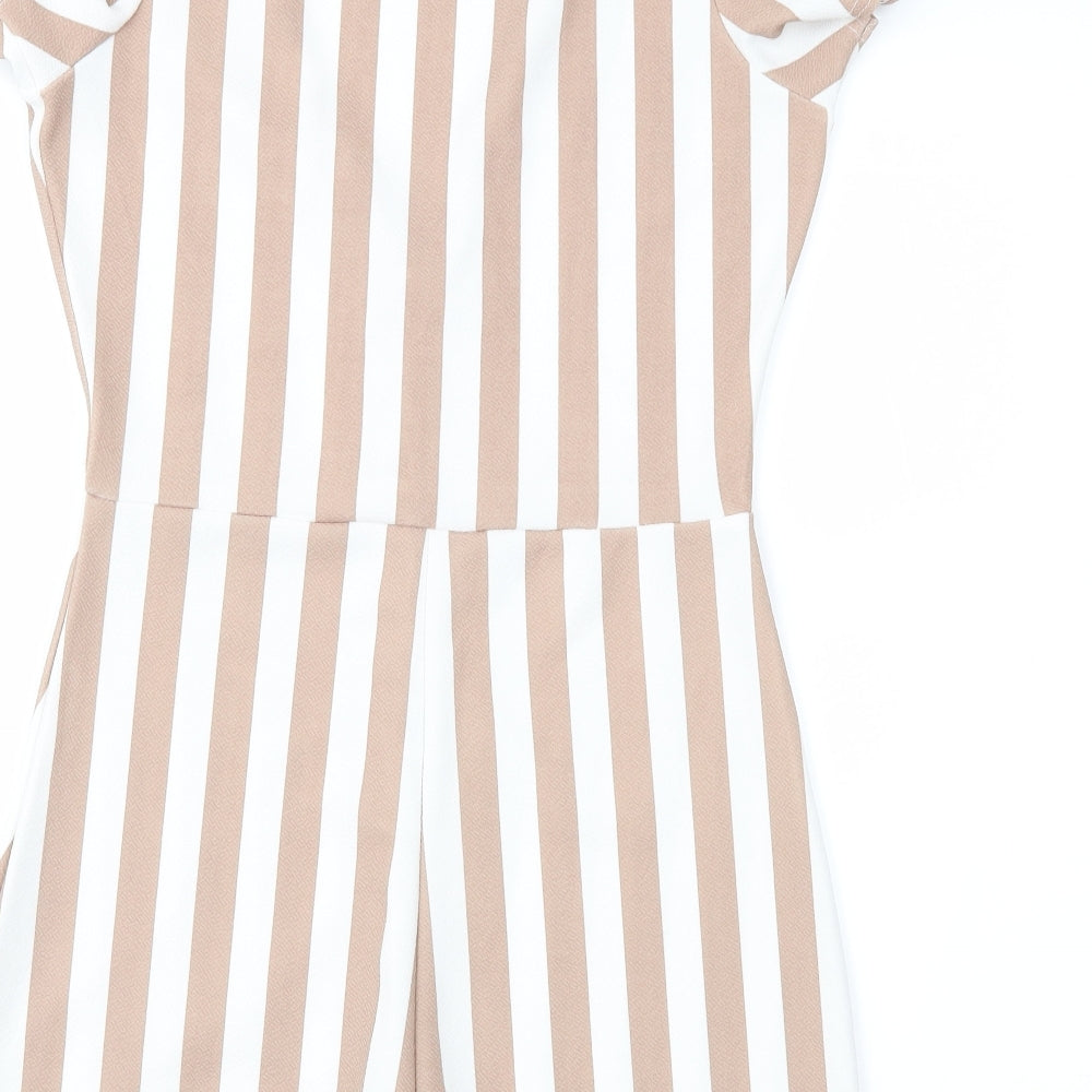 PRETTYLITTLETHING Womens Brown Striped  Playsuit One-Piece Size 8