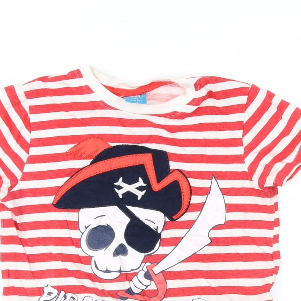Little Kids Boys Red Striped  Basic T-Shirt Size 5-6 Years