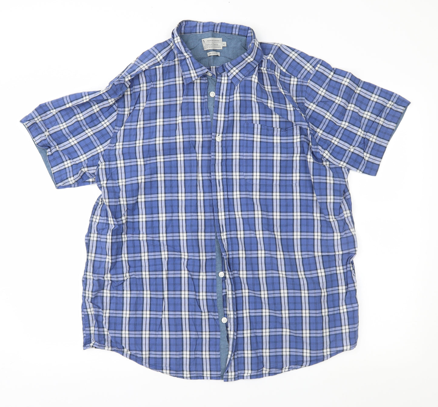 TU Mens Blue Check   Button-Up Size XL