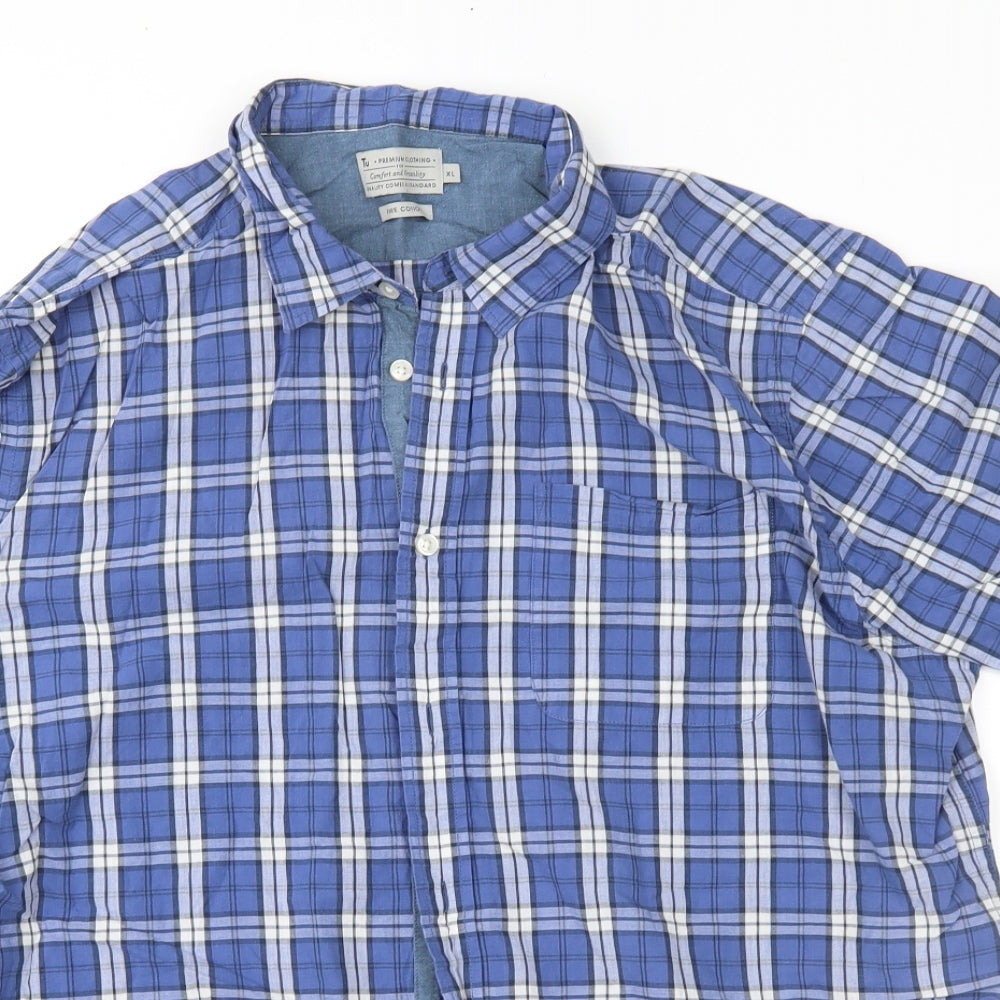 TU Mens Blue Check   Button-Up Size XL