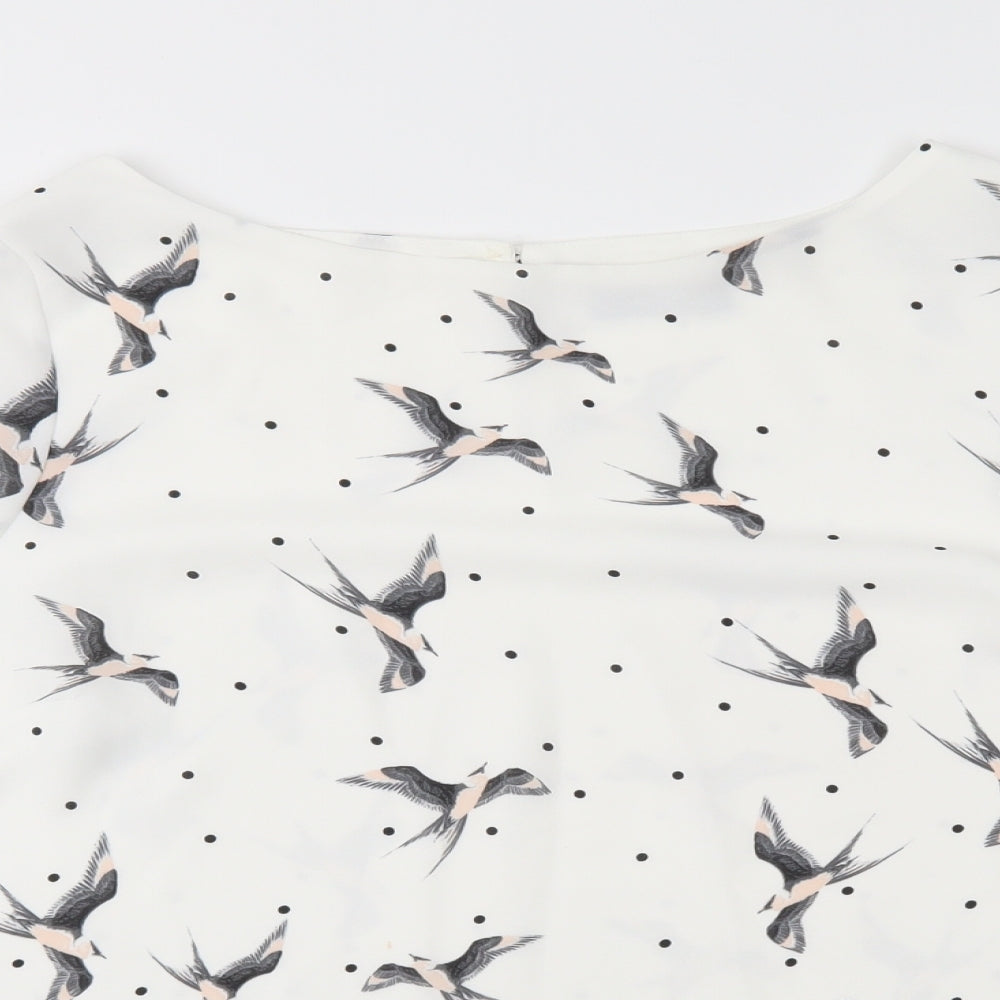 Wallis Womens White Geometric  Basic Blouse Size 14