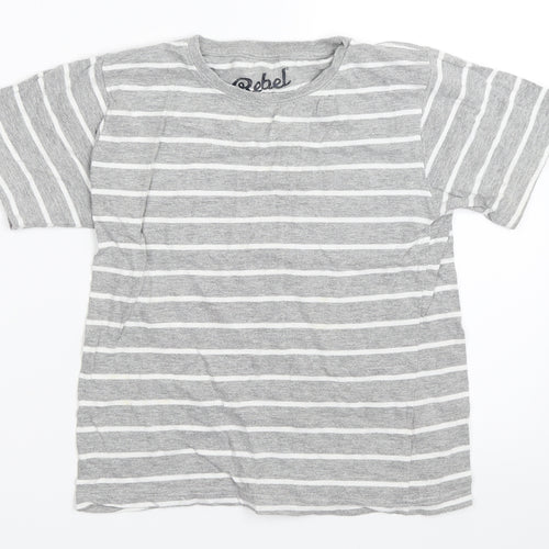 Rebel Boys Grey Striped  Basic T-Shirt Size 5-6 Years