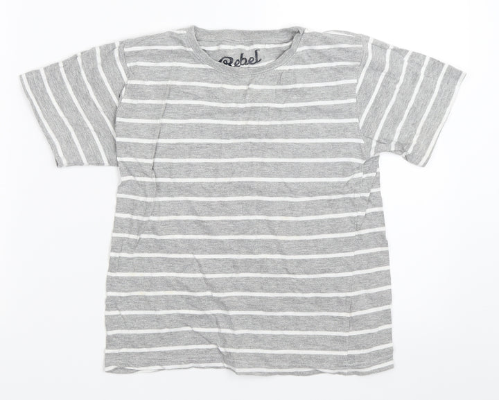 Rebel Boys Grey Striped Basic T-Shirt Size 5-6 Years