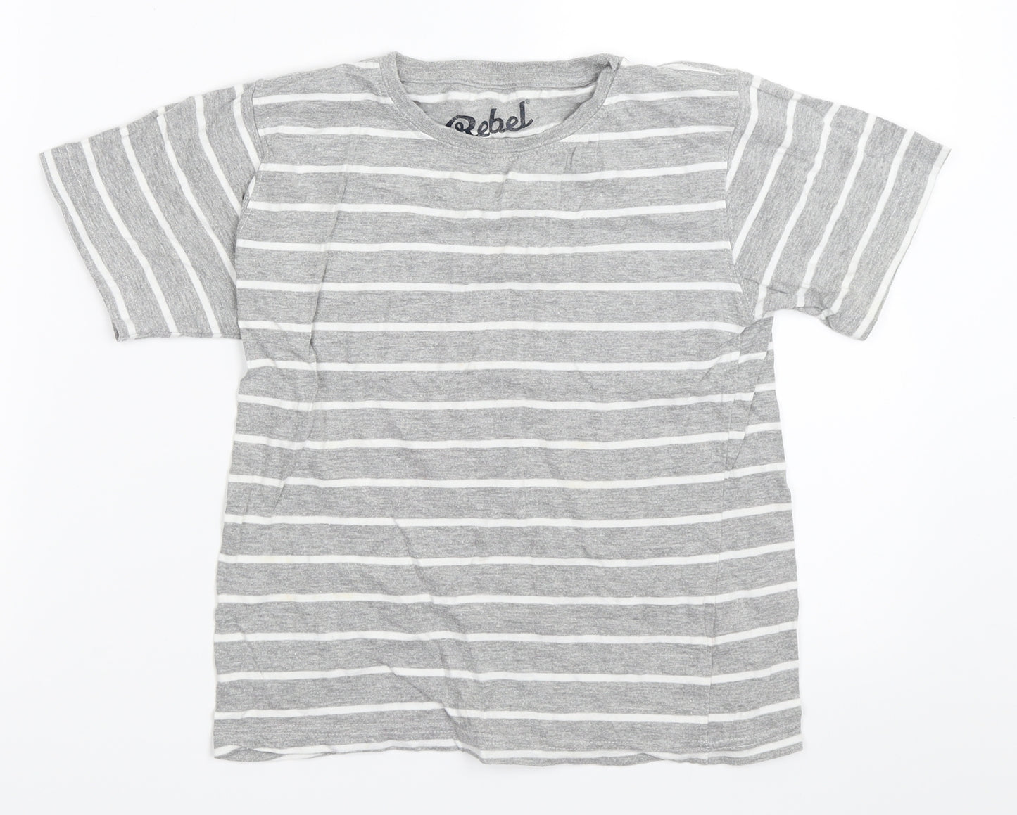 Rebel Boys Grey Striped  Basic T-Shirt Size 5-6 Years