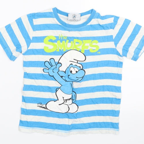 Tesco Boys Blue Striped  Basic T-Shirt Size 5-6 Years  - the smurfs