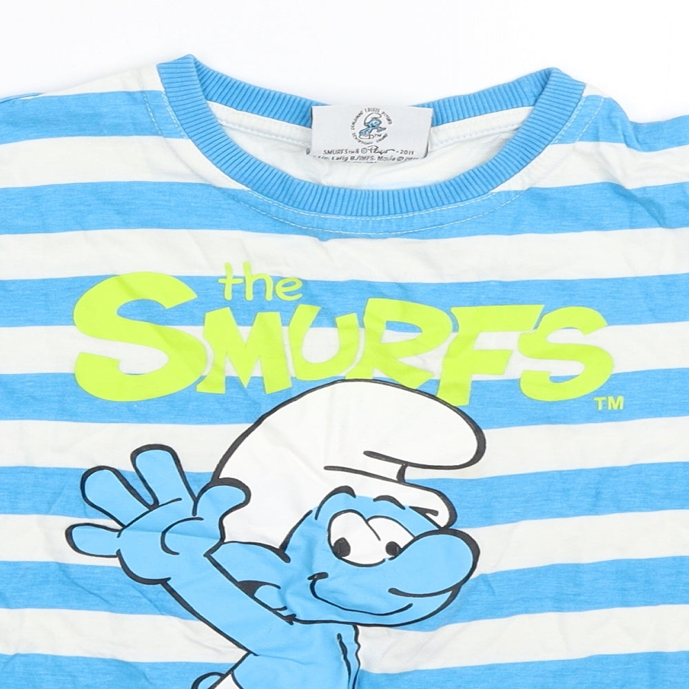 Tesco Boys Blue Striped  Basic T-Shirt Size 5-6 Years  - the smurfs