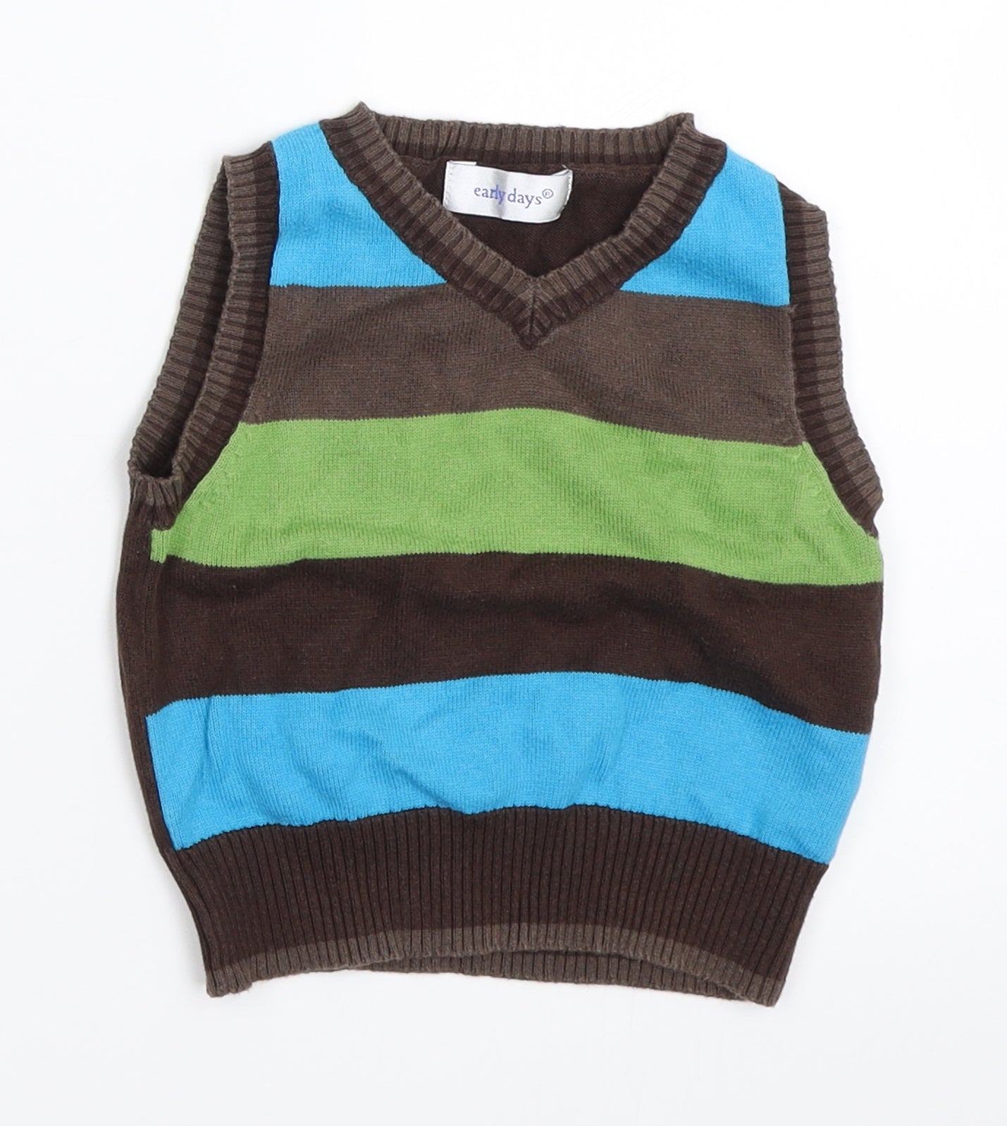 Earlydays Boys Brown Striped  Vest Jumper Size 6-9 Months
