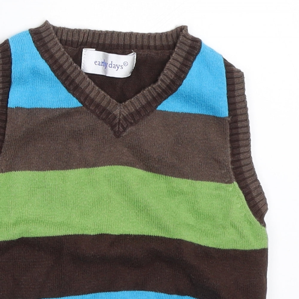 Earlydays Boys Brown Striped  Vest Jumper Size 6-9 Months