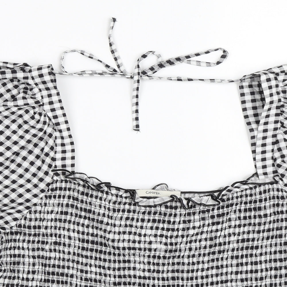 George Womens Black Check  Basic Blouse Size 14  - puff sleeve