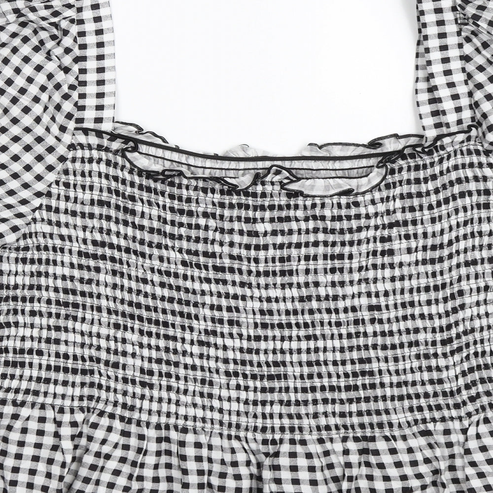 George Womens Black Check  Basic Blouse Size 14  - puff sleeve