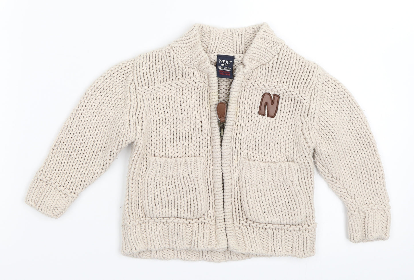 NEXT Boys Beige   Full Zip Jumper Size 6-9 Months