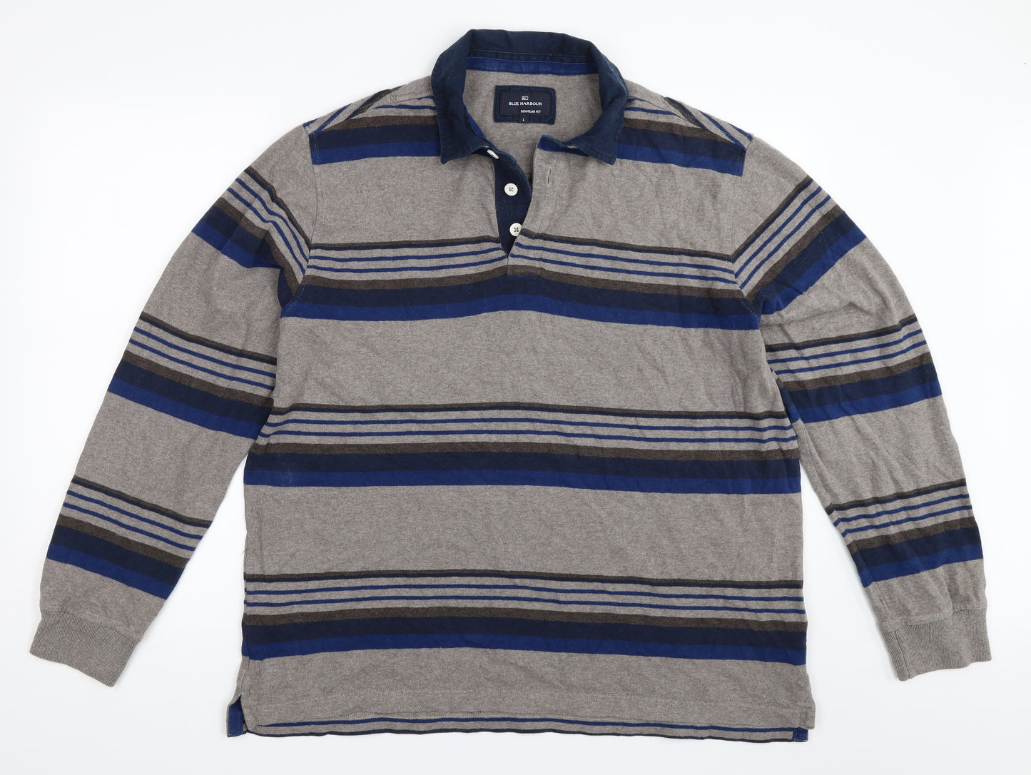 Blue Harbour Mens Grey Striped  Pullover Sweatshirt Size L