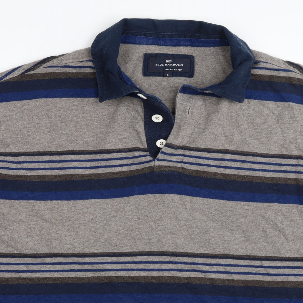 Blue Harbour Mens Grey Striped  Pullover Sweatshirt Size L