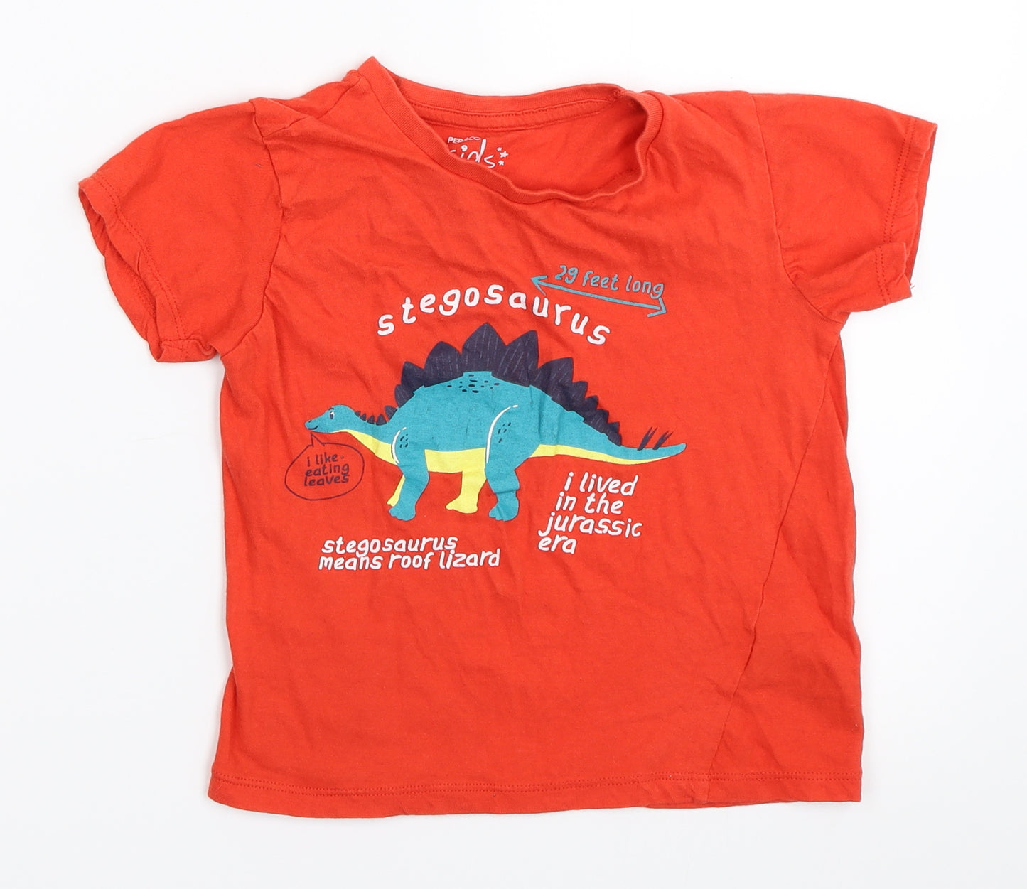 Pep&Co Boys Red   Basic T-Shirt Size 5-6 Years  - Stegosaurus