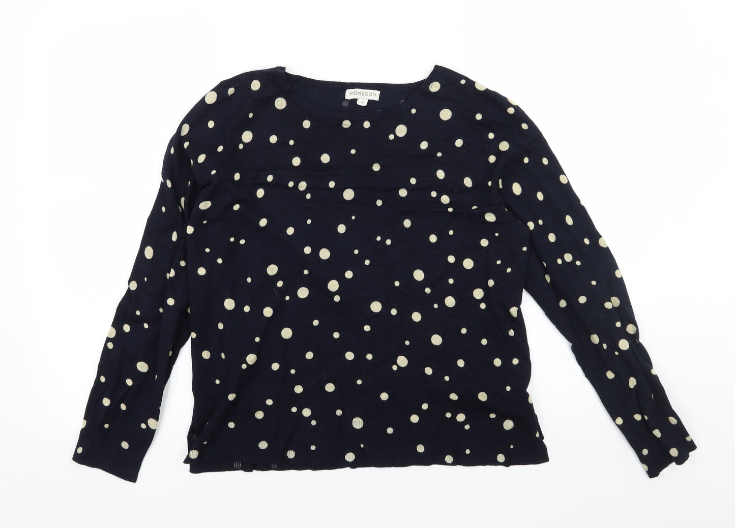 Monsoon Womens Blue Polka Dot Knit Pullover Jumper Size M