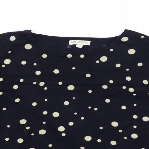 Monsoon Womens Blue Polka Dot Knit Pullover Jumper Size M