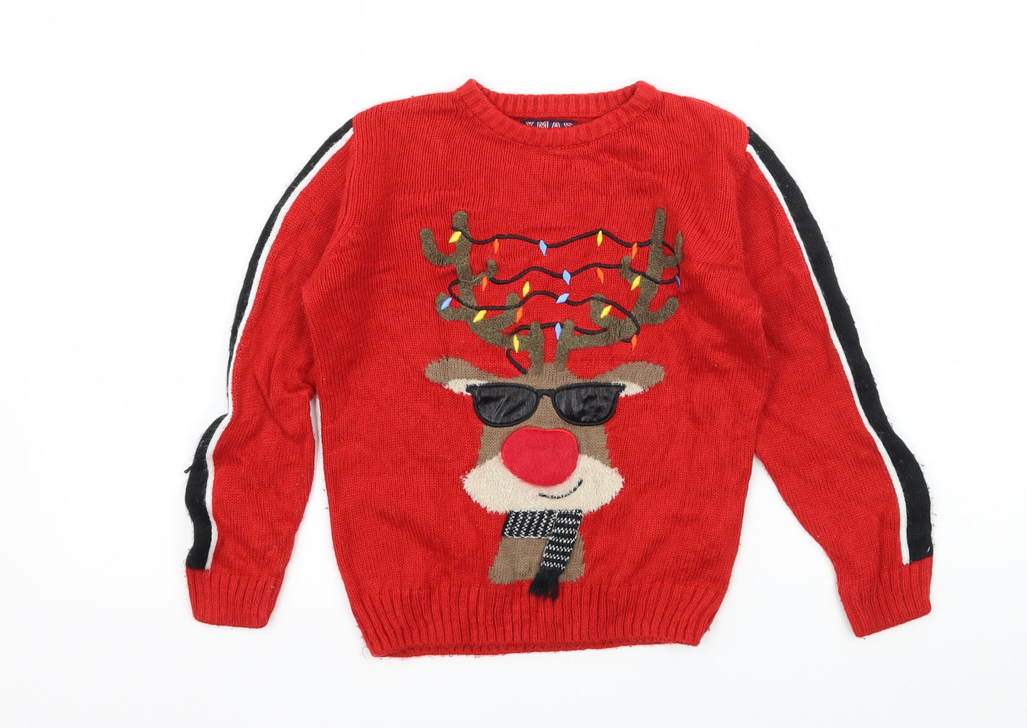 F&F Boys Red  Knit Pullover Jumper Size 6-7 Years  - Rudolph