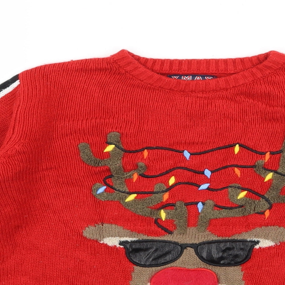 F&F Boys Red  Knit Pullover Jumper Size 6-7 Years  - Rudolph