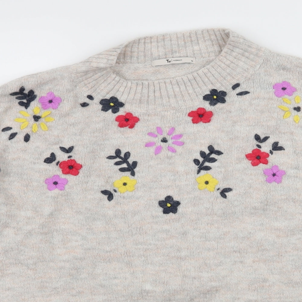 TU Womens Ivory Floral Knit Pullover Jumper Size 18