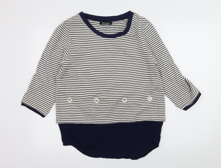 Kaleidoscope Womens White Striped Jersey Pullover Sweatshirt Size 12