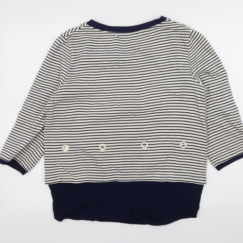 Kaleidoscope Womens White Striped Jersey Pullover Sweatshirt Size 12