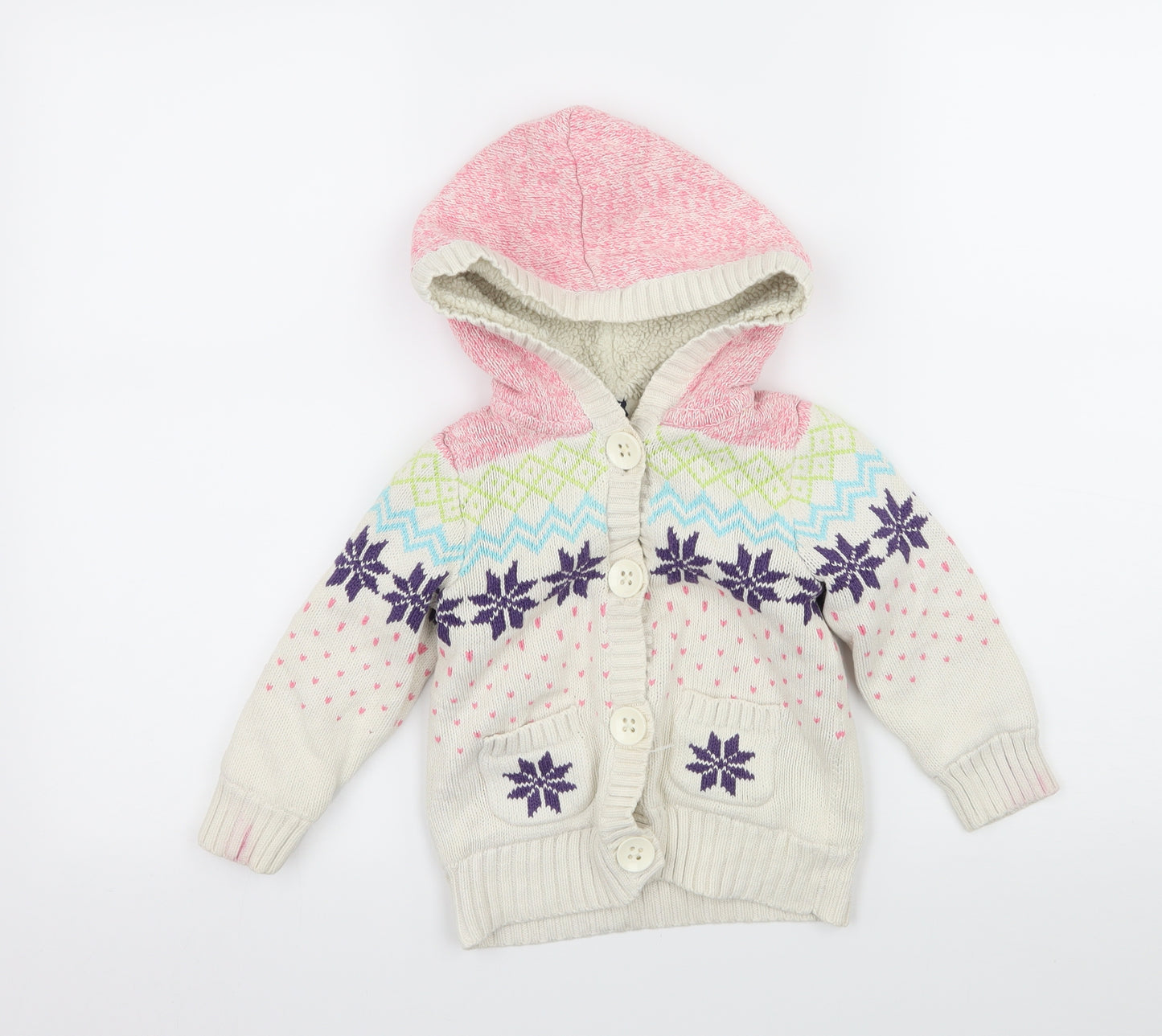 Gap Girls Beige Geometric Knit Pullover Hoodie Size 3 Years