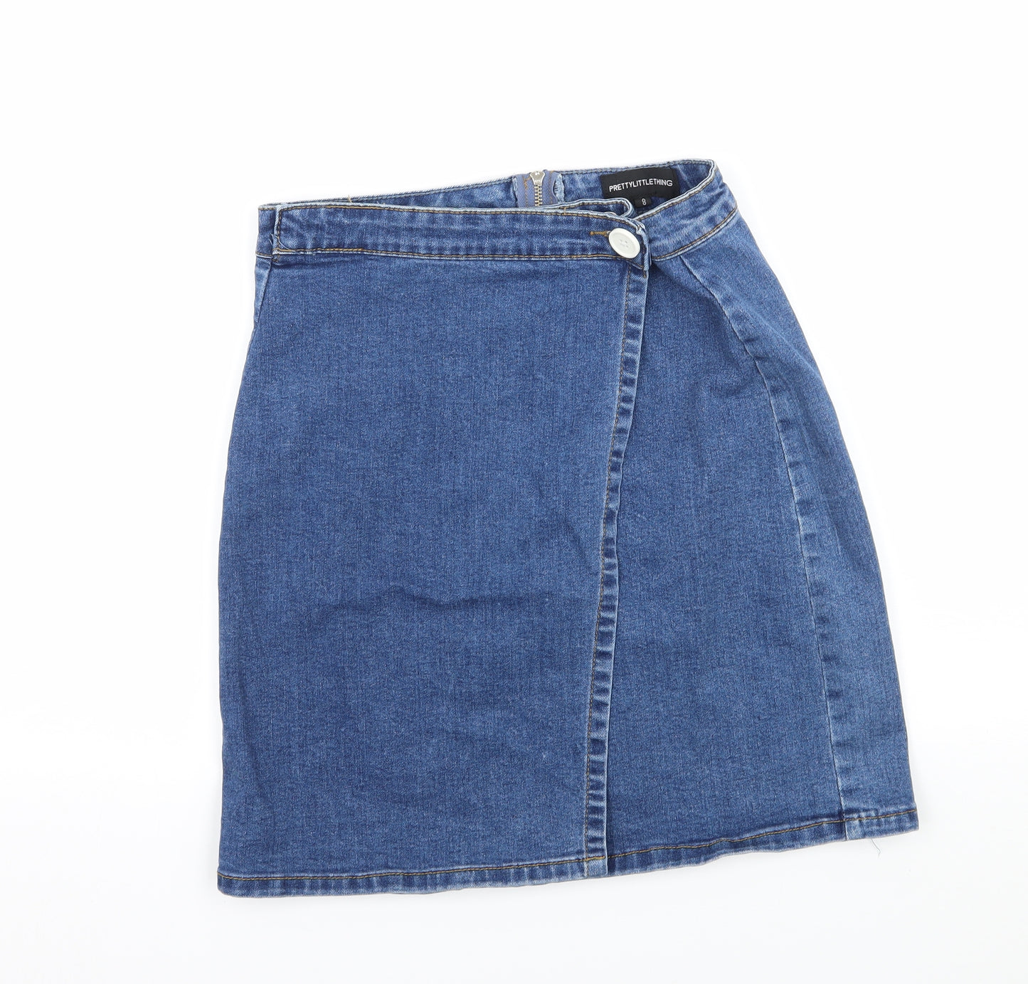 PRETTYLITTLETHING Womens Blue  Denim A-Line Skirt Size 8